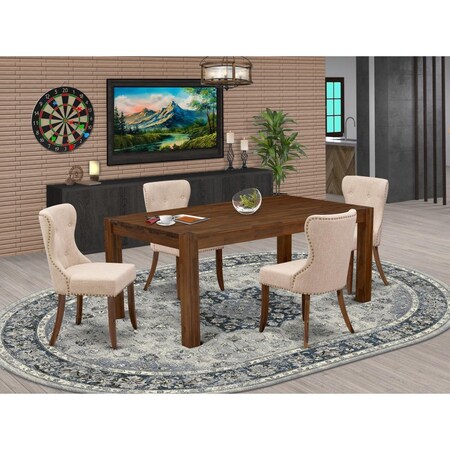 East West Furniture 5 Piece Lismore Dining Room Set - Sand Blasting Antique Walnut LMSI5-N8-04